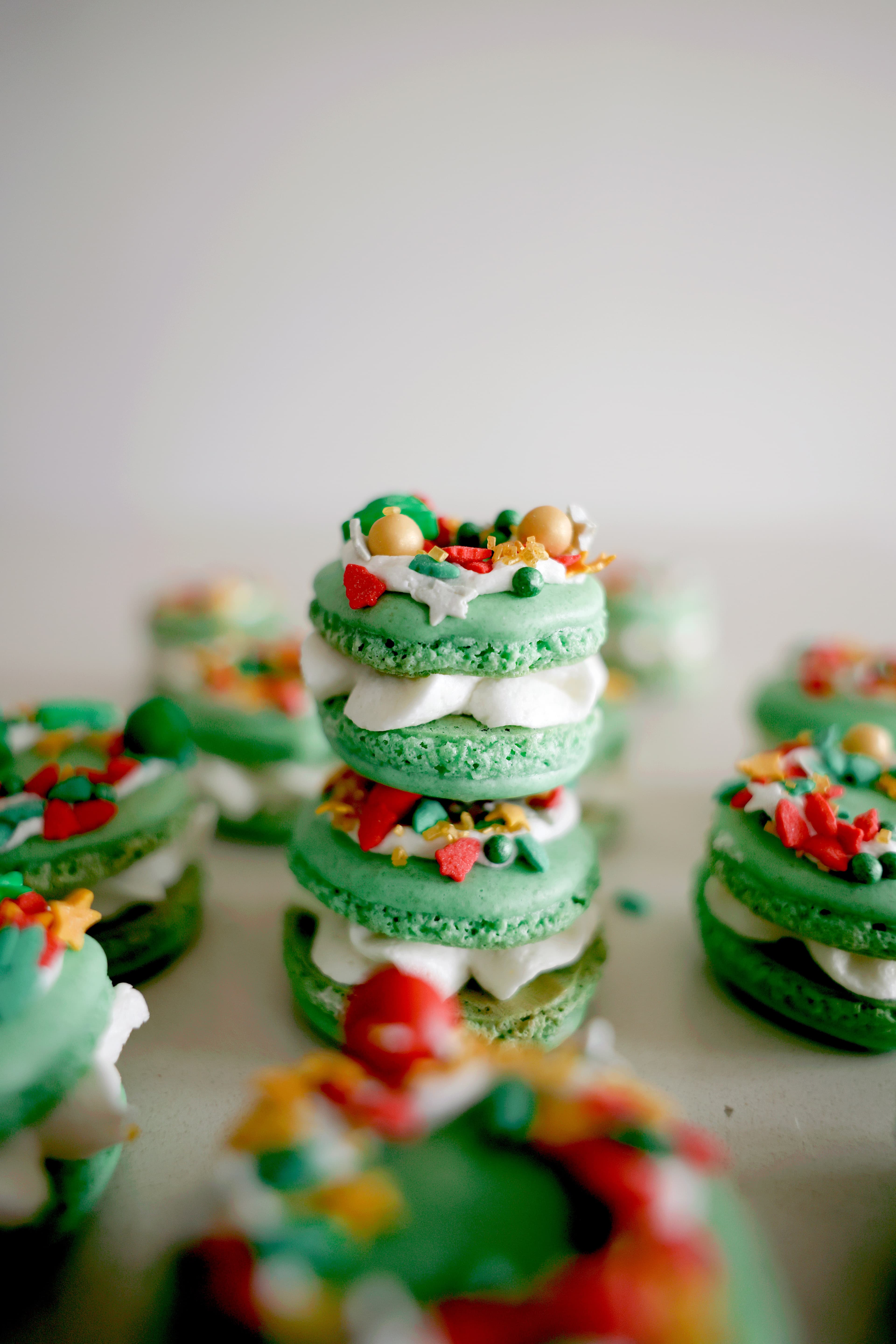 Matcha Macaron Holiday Wreath Cookies