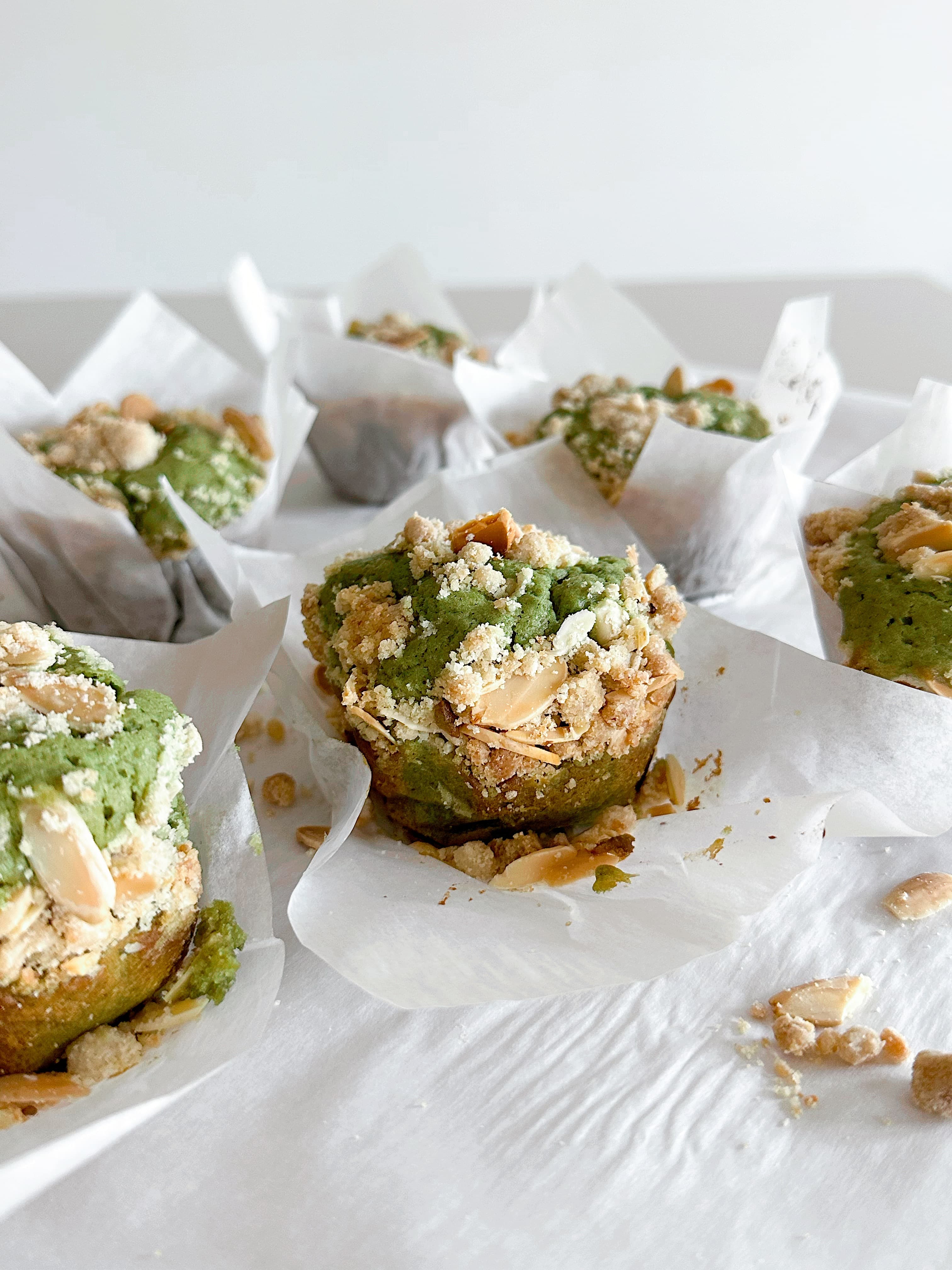 Matcha Almond Streusel Muffins
