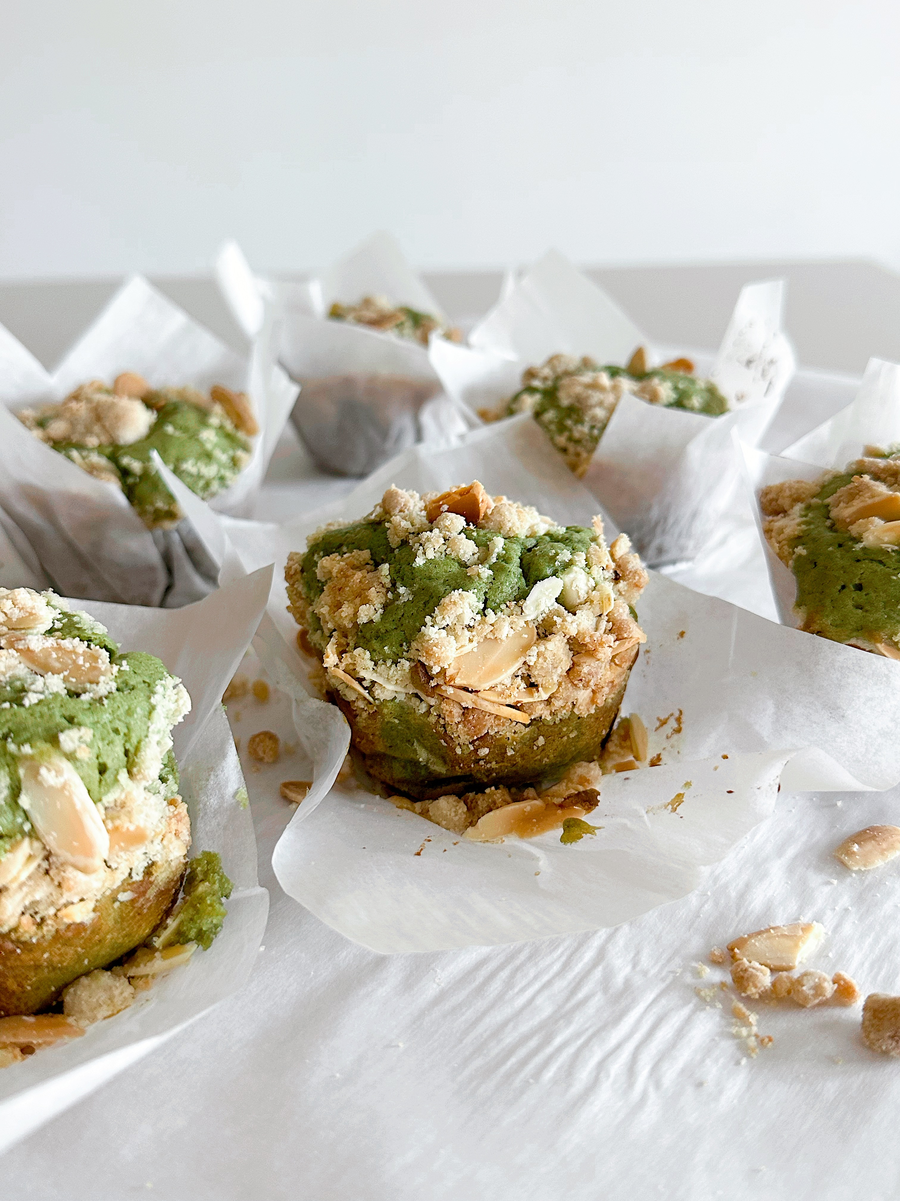 Matcha Almond Streusel Muffins