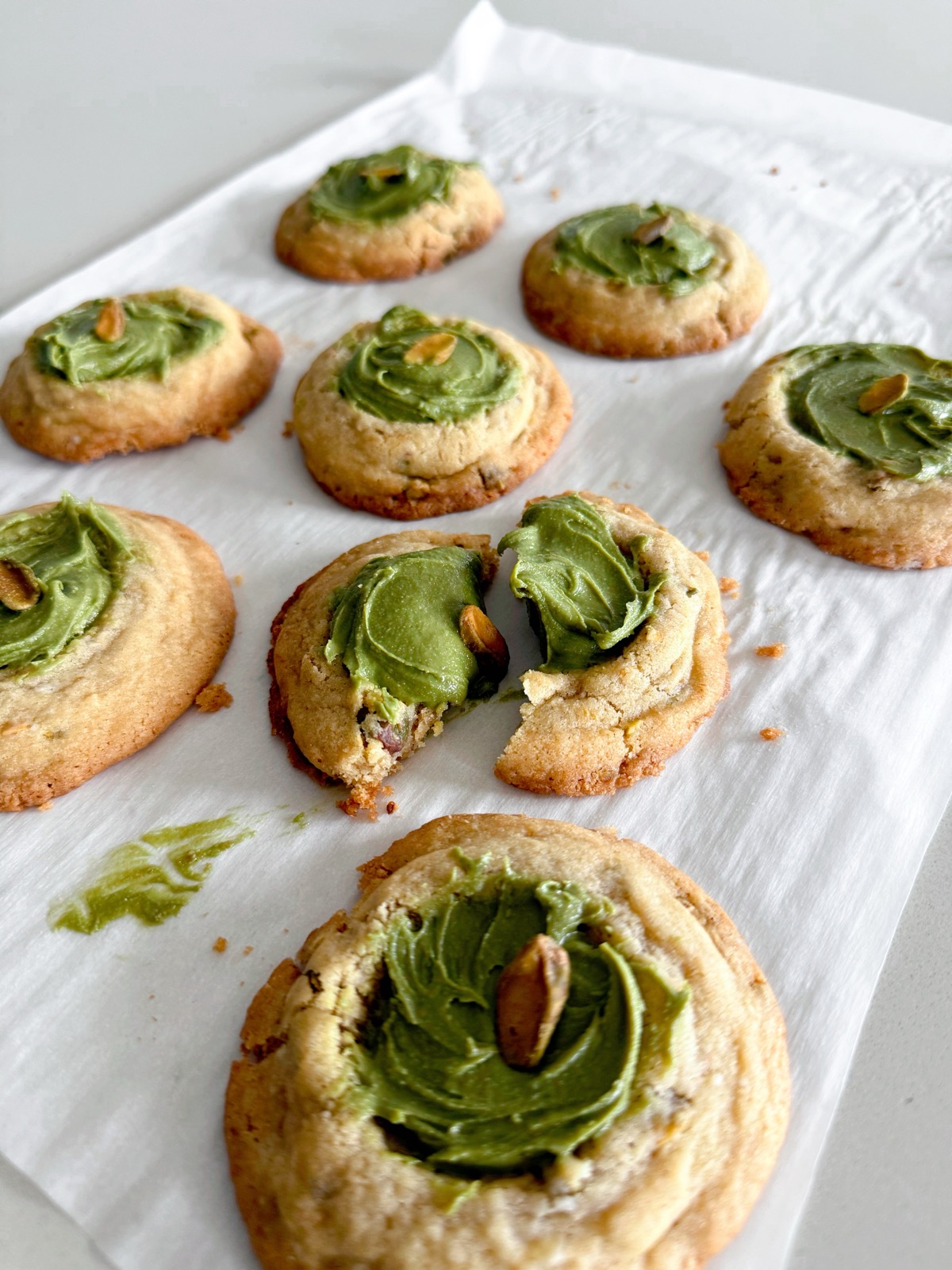 Pistachio Cream Thumbprint Cookies