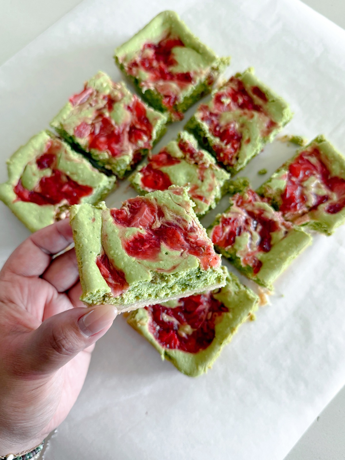 Strawberry Matcha Cheesecake Bars
