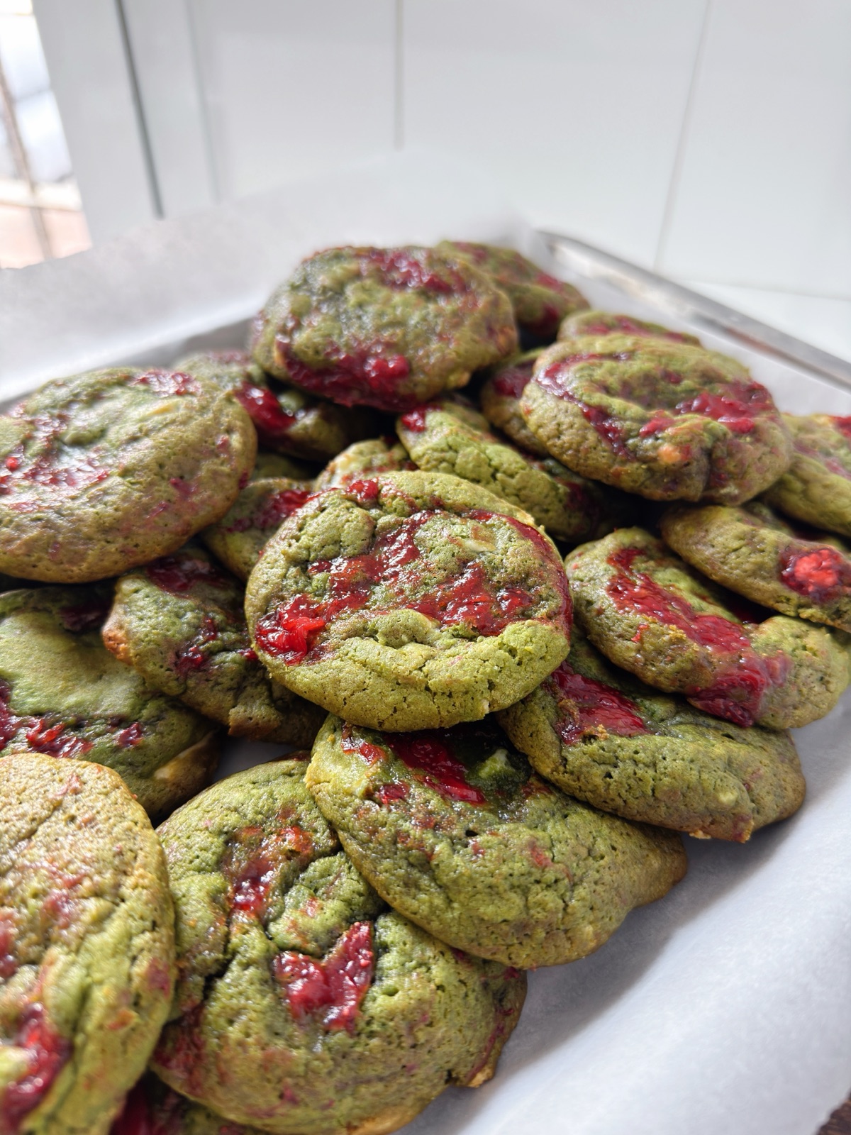 White Chocolate Strawberry Matcha Cookies