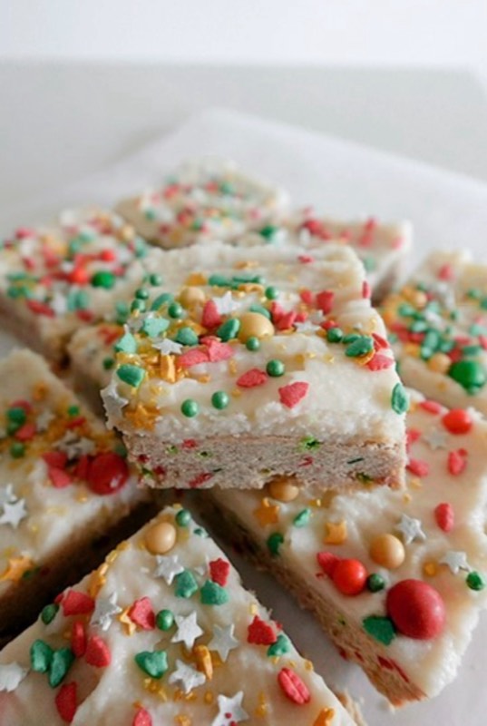 Holiday Frosted Sugar Cookie Bars