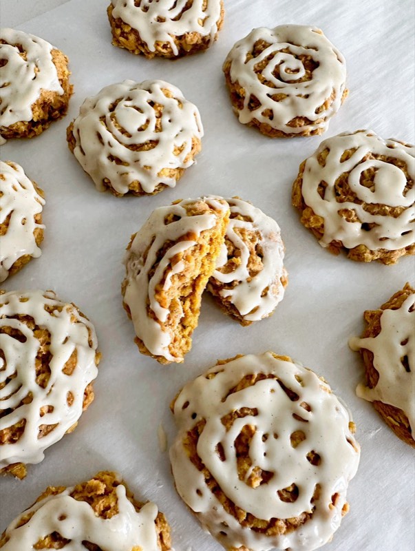 Maple Glazed Pumpkin Spice Oatmeal Cookies