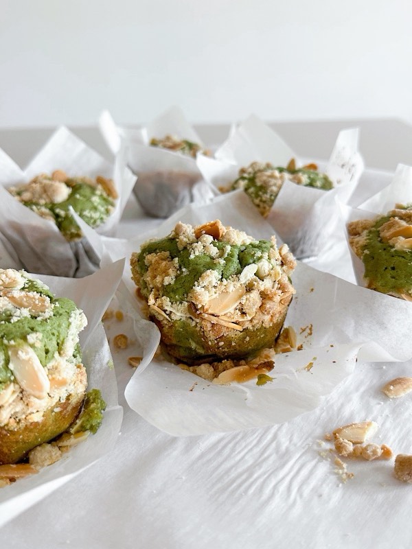 Matcha Almond Streusel Muffins