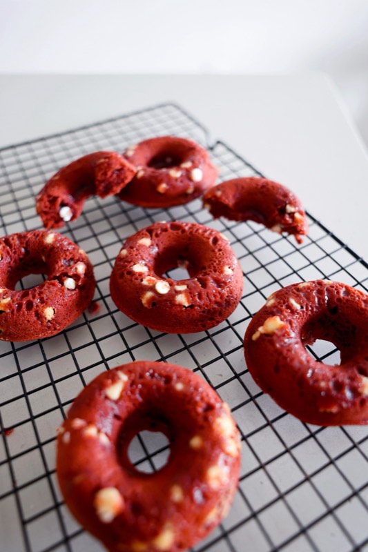 White Chocolate Red Velvet Donuts