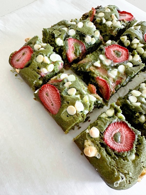 White Chocolate Strawberry Matcha Brownies